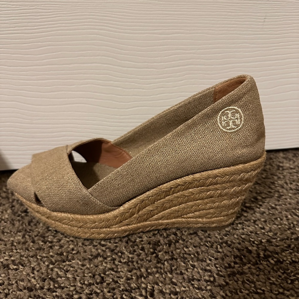 Tory Burch Tan Wedge Espadrilles